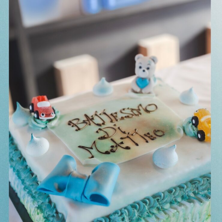 Baptism cake Battesimo di Matteo celebration at Feudo Antico winery Tollo Abruzzo Italy