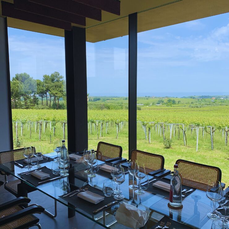 Private event dining room with vineyard and Adriatic Sea views at Feudo Antico Tollo Abruzzo Italy