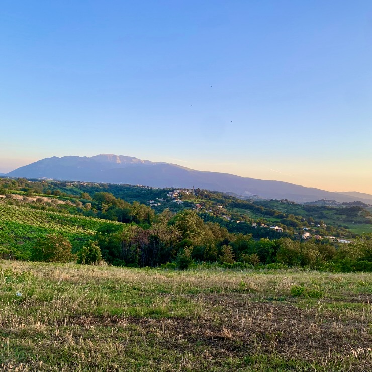 La Maiella mountain massif at sunset seen from the hills of Abruzzo Italy